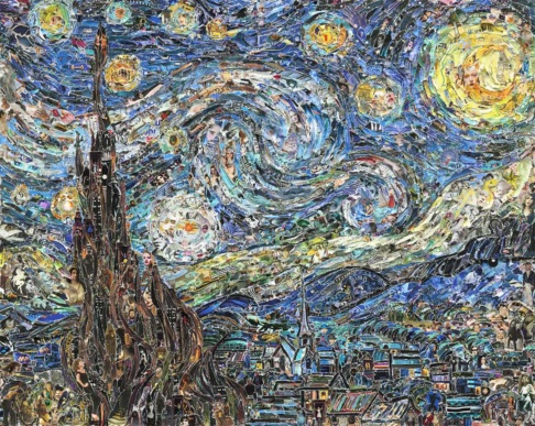 Van gogh starry night painting peinture Vik Muniz