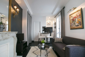 black and white living interior Paris