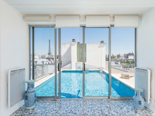 Pool top roof view Paris