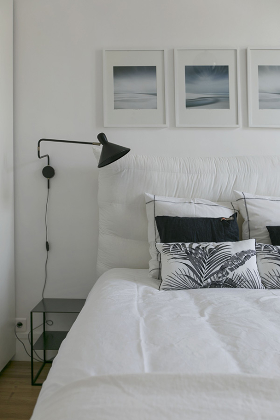 chambre déco noir et blanc appartement meublé Paris