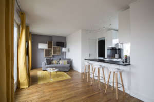 yellow and white decoration renovation apartment in Paris rental