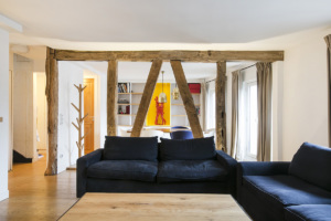 two-bedroom rental in Paris with exposed beams