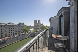 appartement poutres terrasse vue Notre-Dame de Paris location meublée