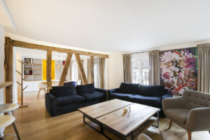 furnished duplex in Paris exposed beams living