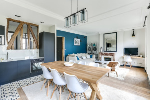 furnished rental Paris exposed beams Luxembourg gardens