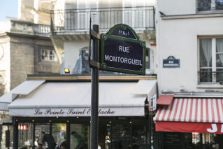 Montorgueil pedestrian street shopping in Paris
