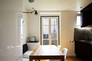 kitchen Paris one-bedroom apartment with view Eiffel tower