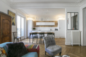 two-bedroom apartment furnished rental Paris open kitchen
